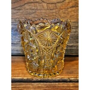 Vintage Imperial Amber pressed glass toothpick holder
